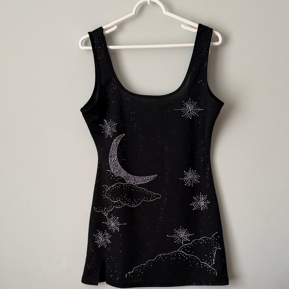 Black Crystal Moon & Stars Embellished Tank Dress